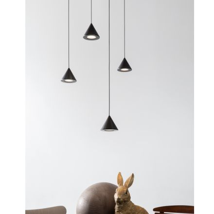 Design Suspension Lamp 5 or 7 Lights Black Aluminum Wire - Mercado Viadurini