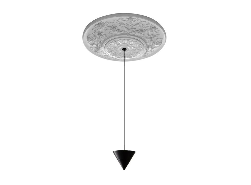 Suspension Lamp Design White Gypsum and Black Aluminum 1 Cone - Tesera Viadurini