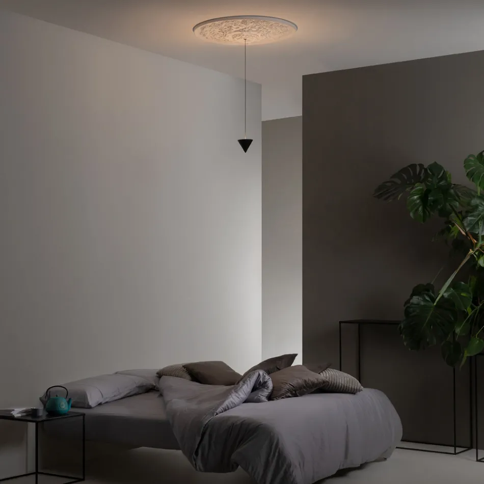 Suspension Lamp Design White Gypsum and Black Aluminum 1 Cone - Tesera Viadurini