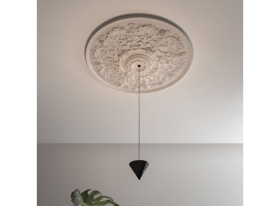 Suspension Lamp Design White Gypsum and Black Aluminum 1 Cone - Tesera Viadurini