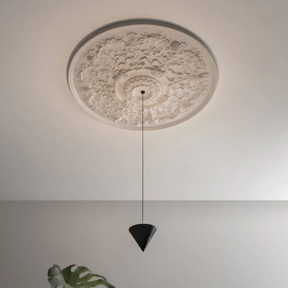 Suspension Lamp Design White Gypsum and Black Aluminum 1 Cone - Tesera Viadurini