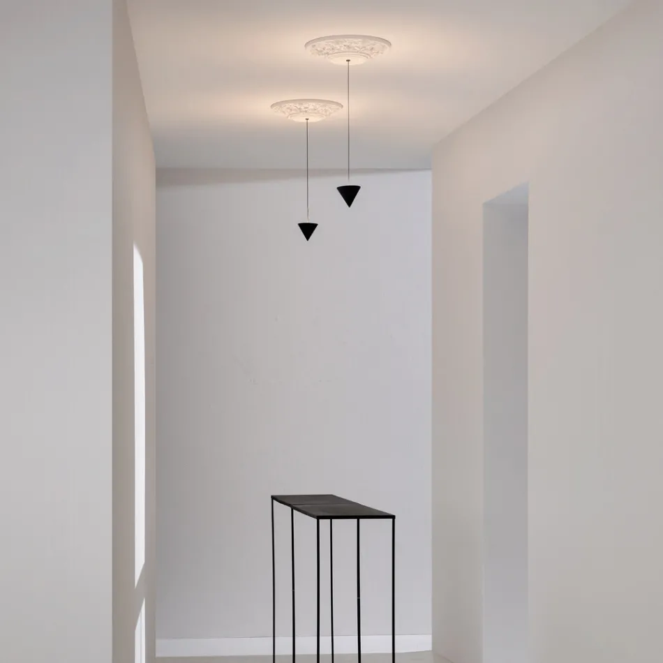 Suspension Lamp Design White Gypsum and Black Aluminum 1 Cone - Tesera Viadurini