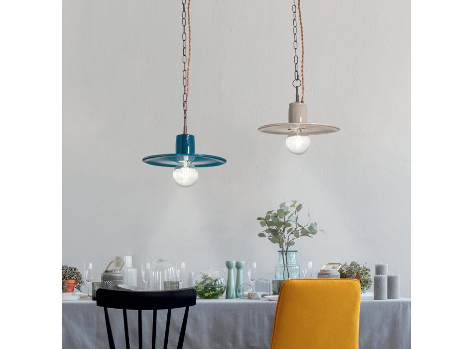 Industrial Style Colored Ceramic Design Suspension Lamp - Disko Viadurini