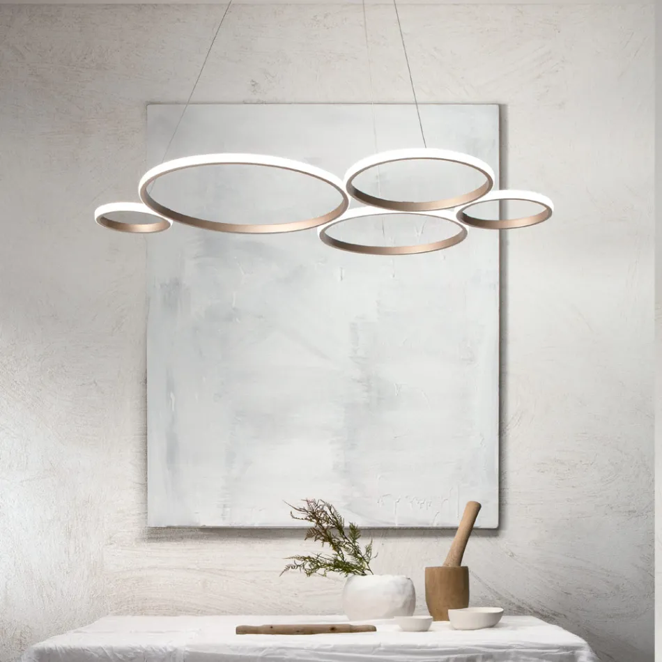 Design Suspension Lamp for Living Room in Silver or Gold Metal - Olimpo Viadurini