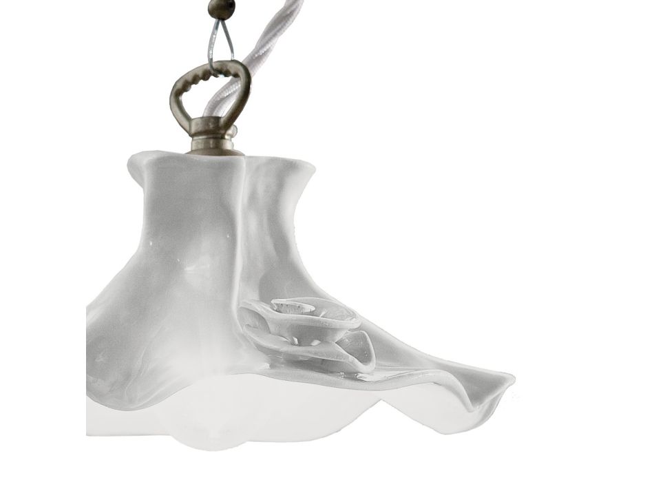 Handmade Pendant Lamp in Glossy Ceramic with Roses - Lecco Viadurini
