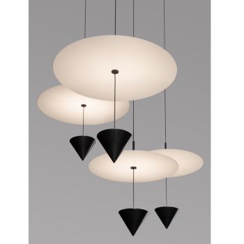 Aluminum Suspension Lamp with White Plate and Black Cone - Padel