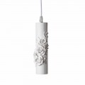 Suspension Lamp in Matt White Ceramic with Decorative Flowers - Revolution