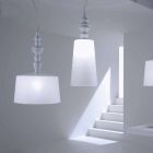 Suspension Lamp in White Ceramic. Shade in Linen Short Design - Cadabra Viadurini