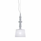 Suspension Lamp in White Ceramic. Shade in Linen Short Design - Cadabra Viadurini