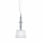Suspension Lamp in White Ceramic. Shade in Linen Short Design - Cadabra Viadurini
