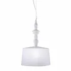 Suspension Lamp in White Ceramic. Shade in Linen Short Design - Cadabra Viadurini
