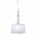 Suspension Lamp in White Ceramic. Shade in Linen Short Design - Cadabra