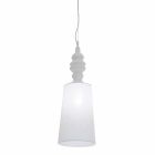 Suspension Lamp in White Ceramic Lampshade in Linen Long Design - Cadabra Viadurini