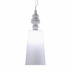 Suspension Lamp in White Ceramic Lampshade in Linen Long Design - Cadabra Viadurini