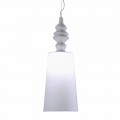Suspension Lamp in White Ceramic Lampshade in Linen Long Design - Cadabra
