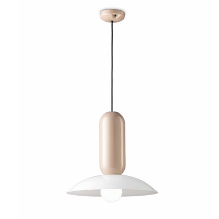 Pendant Lamp in Ceramic and Milk White Glass Made in Italy - Pau Viadurini