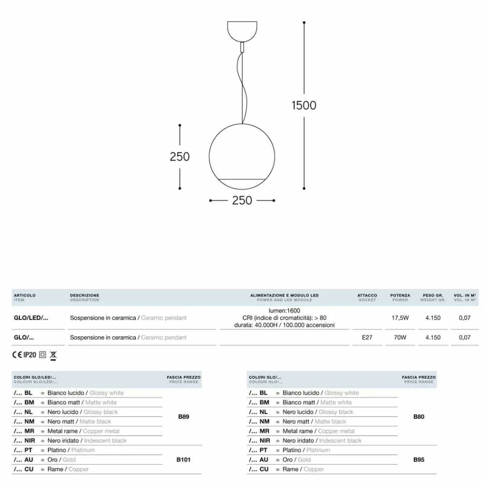 Pendant lamp ceramic globe Aldo Bernardi Viadurini