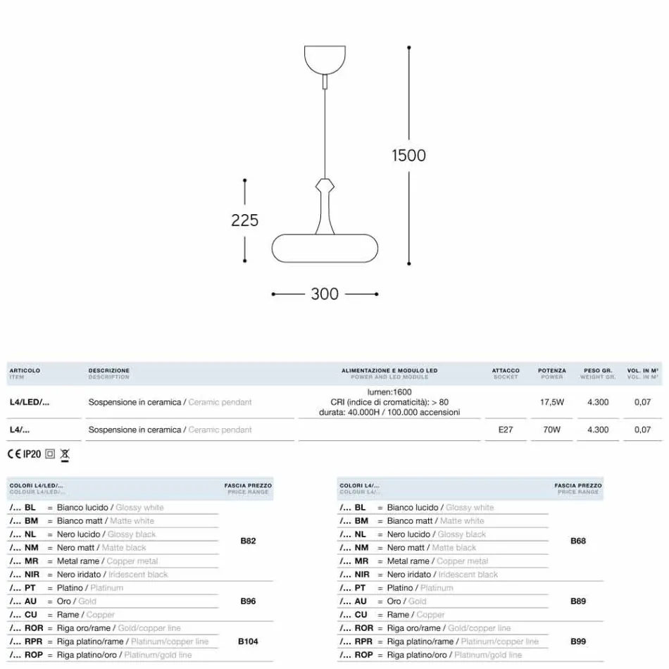 The pendant lamp Ceramic Glaze 4 Aldo Bernardi Viadurini
