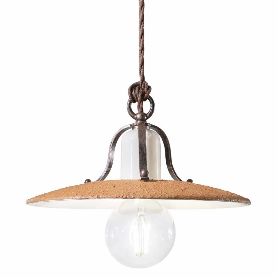 Suspension Lamp in Iron and Hand Made Raw Ceramic - Bologna Viadurini