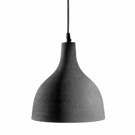 Suspension Lamp in Anthracite Stoneware and White Interior Enamel Design - Edmondo Viadurini
