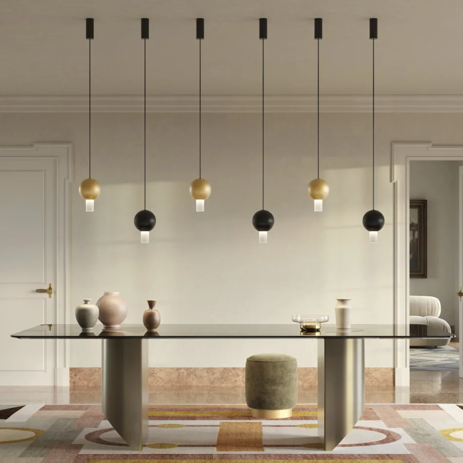 Oris Metal Pendant Lamp with Canneté Glass Cylinders Viadurini