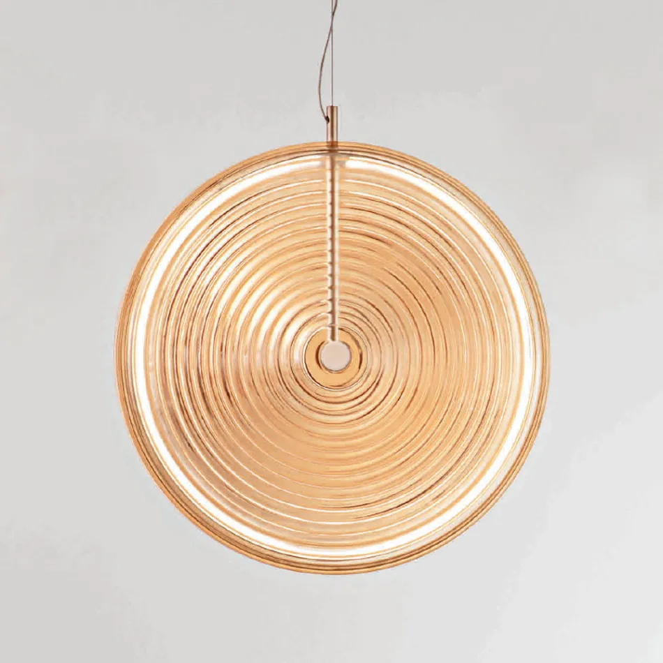 Suspension Lamp in Metal and Glass Decorated with Concentric Lines - Hackberry Viadurini