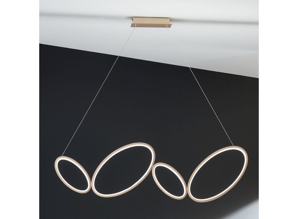 Suspension Lamp in Gold Finish Metal with Dimmable LED - Raiss Viadurini