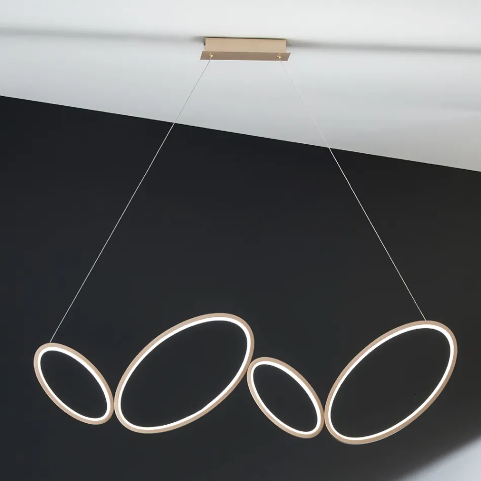 Suspension Lamp in Gold Finish Metal with Dimmable LED - Raiss Viadurini