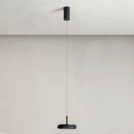 Suspension Lamp in Black Painted Metal and LED Light - Hornbeam Viadurini