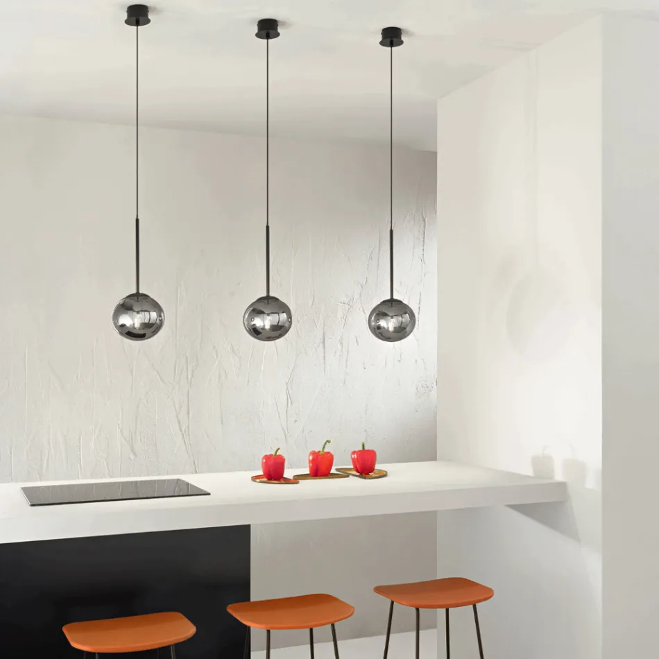 Suspension Lamp in Painted Metal and Blown Glass - Ailanto Viadurini