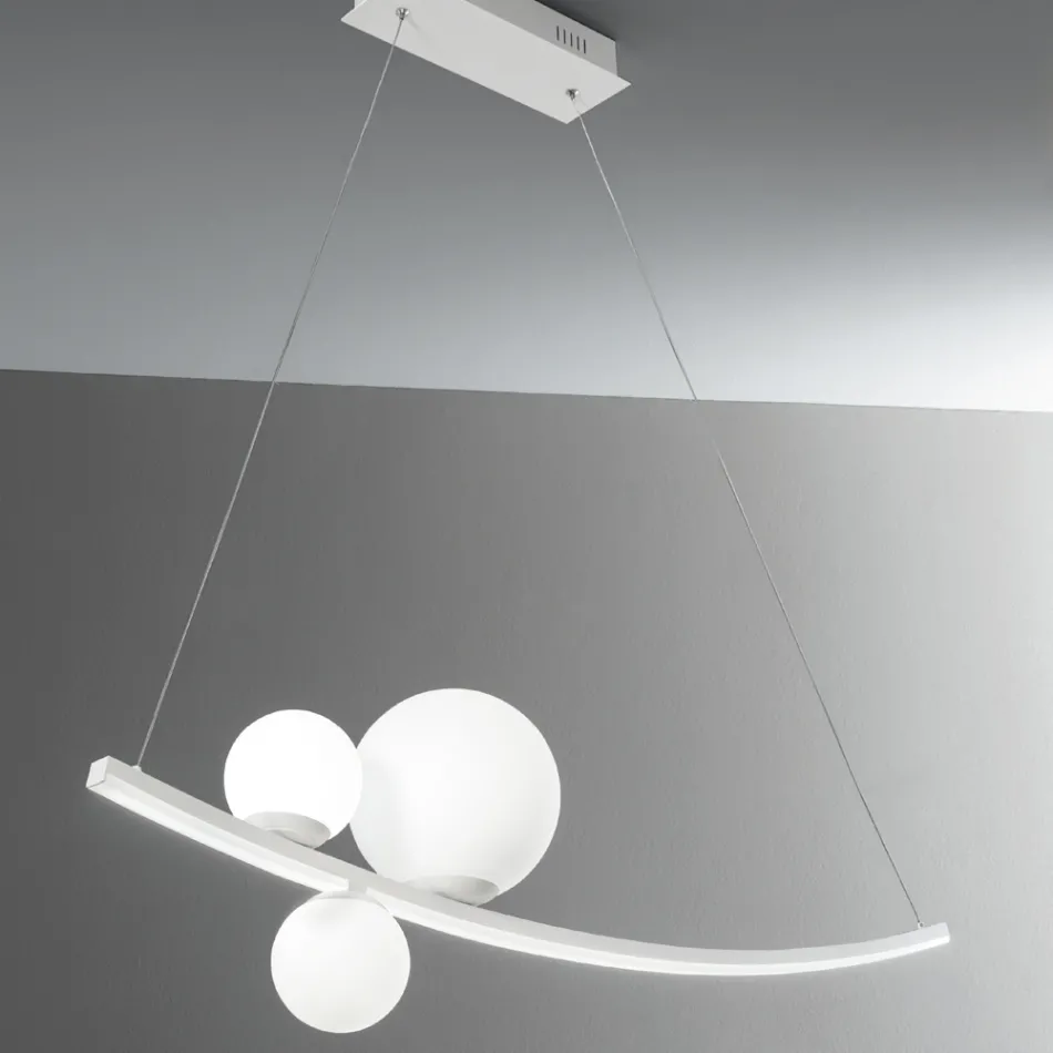 Suspension Lamp in Painted Metal and Blown Glass - Partridge Viadurini