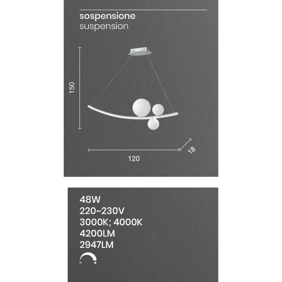 Suspension Lamp in Painted Metal and Blown Glass - Partridge Viadurini