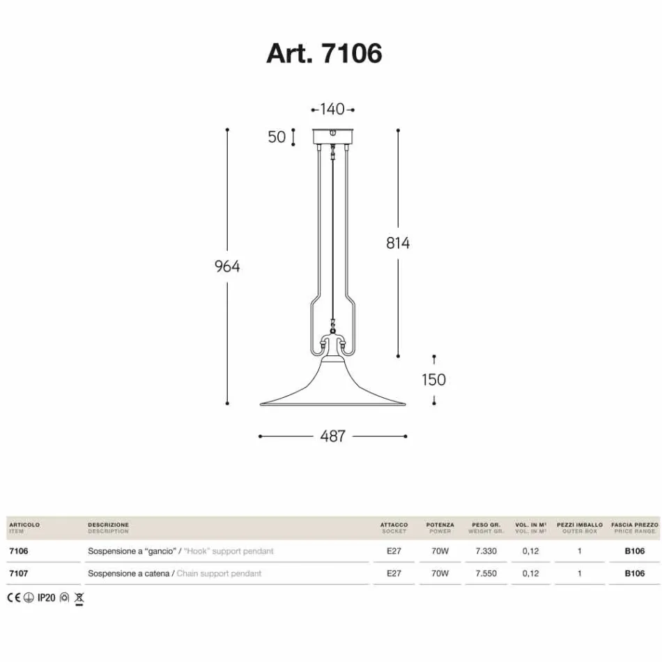 Pendant lamp in brass and copper mill with hook Viadurini