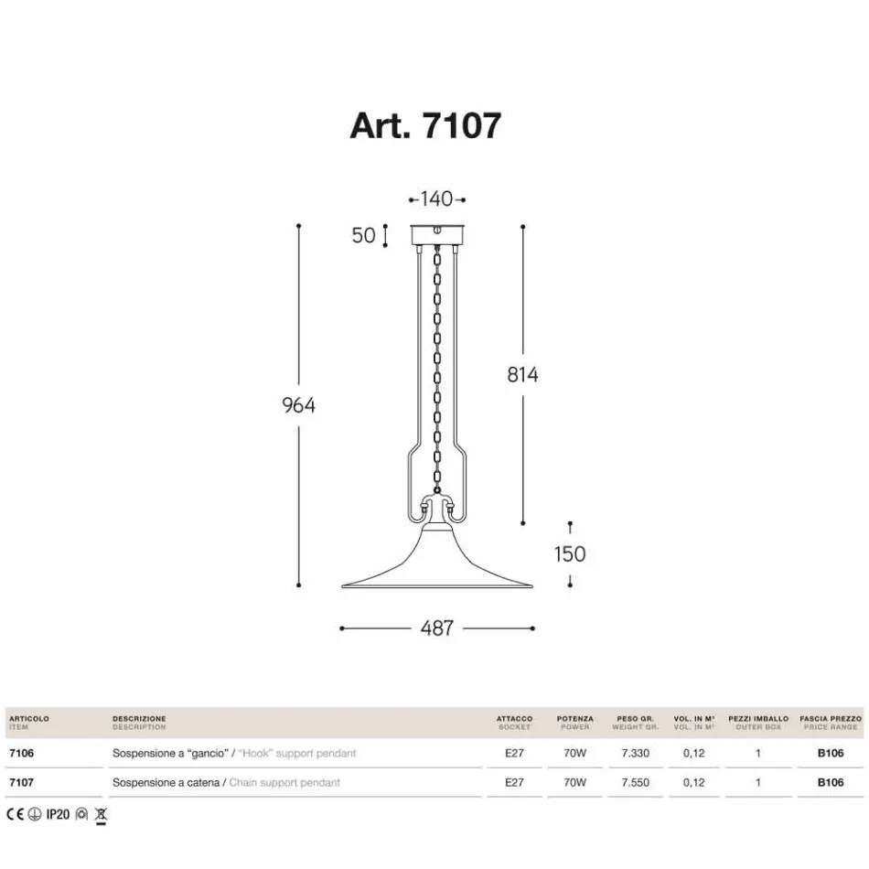 Pendant lamp in brass and copper mill with hook Viadurini