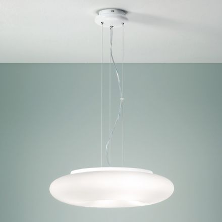 Suspension Lamp in Blown White Glass and Chromed Metal - Ariana Viadurini
