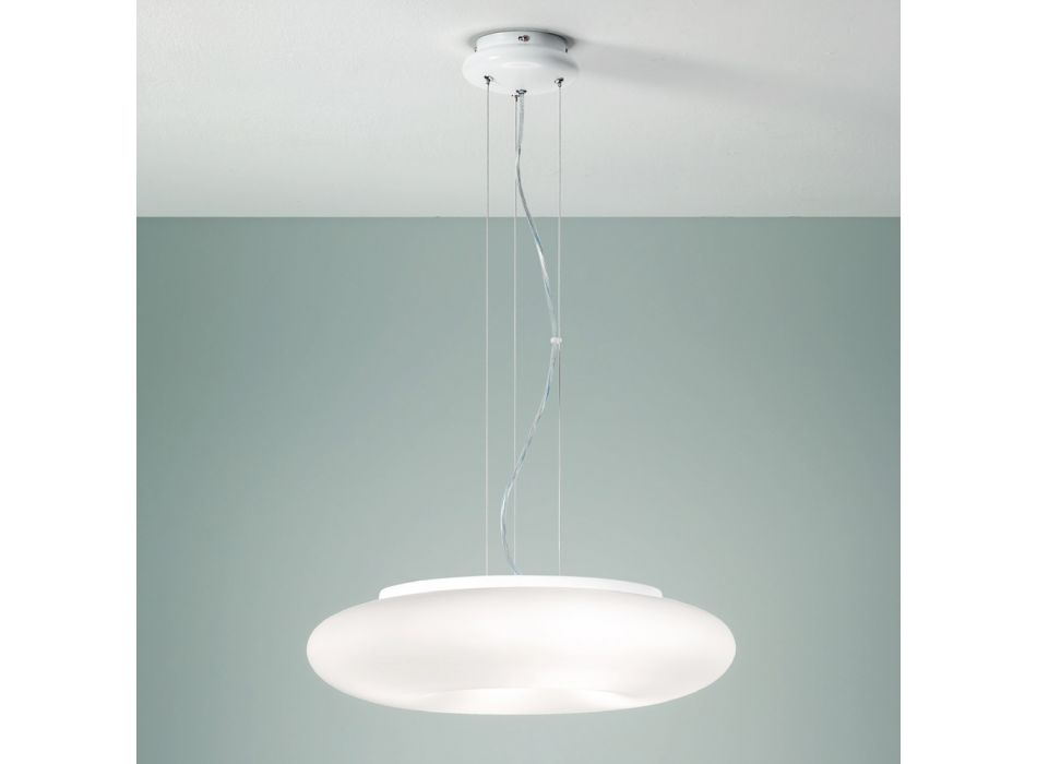 Suspension Lamp in Blown White Glass and Chromed Metal - Ariana Viadurini