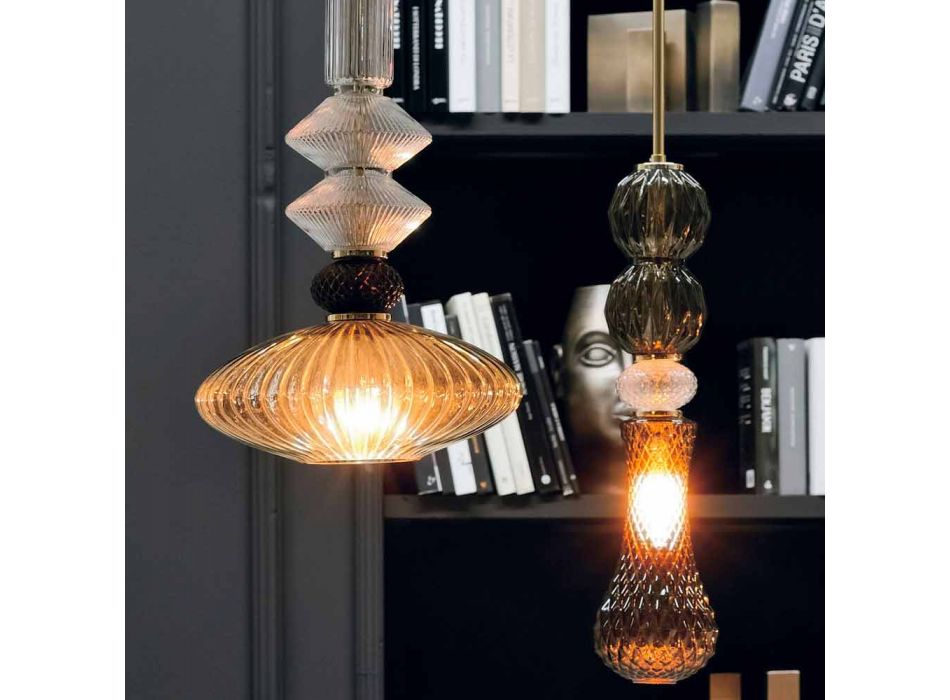 Suspension Lamp in Murano Glass and Fabric, Made in Italy - Missi Viadurini