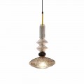 Suspension Lamp in Murano Glass and Fabric, Made in Italy - Missi