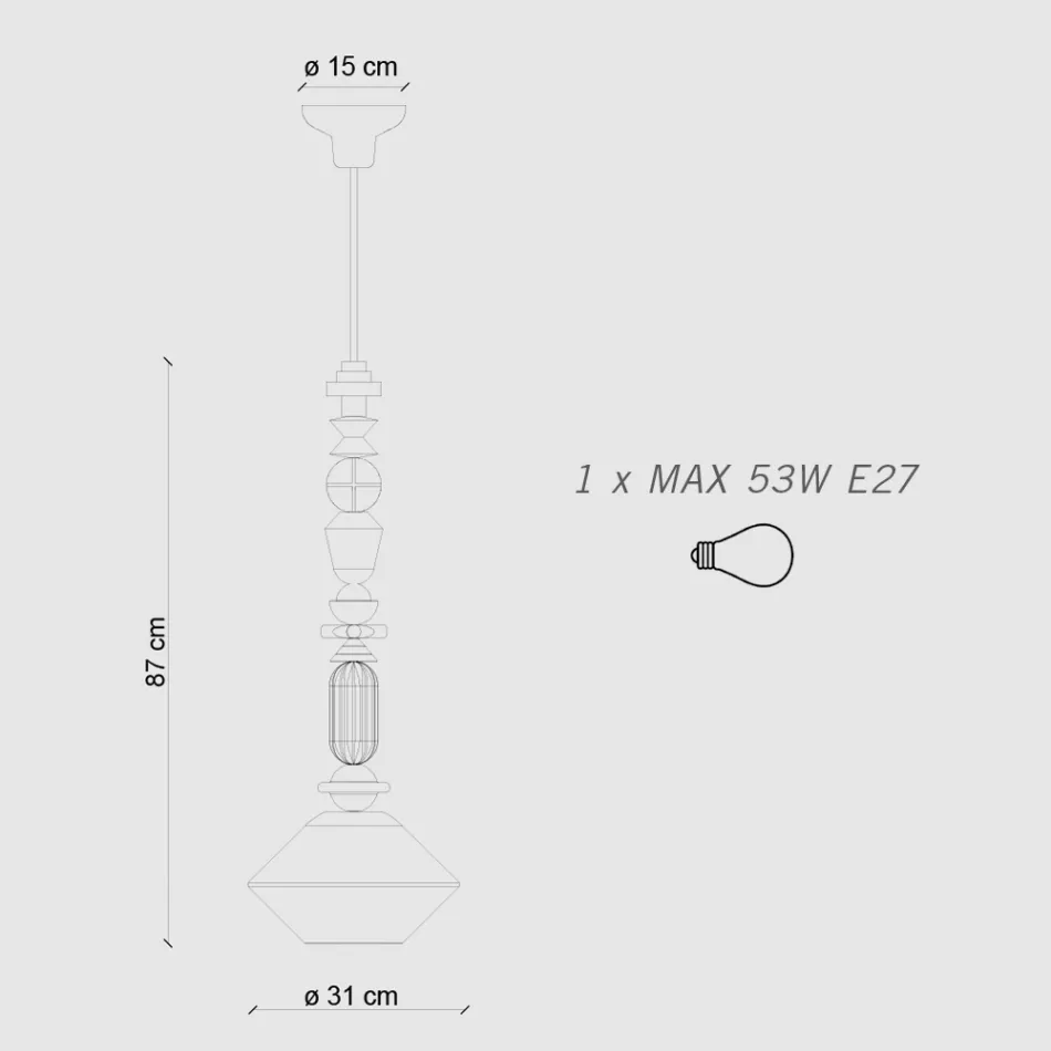 Pendant Lamp in Glass and Colored Ceramic Made in Italy - Lariat Viadurini