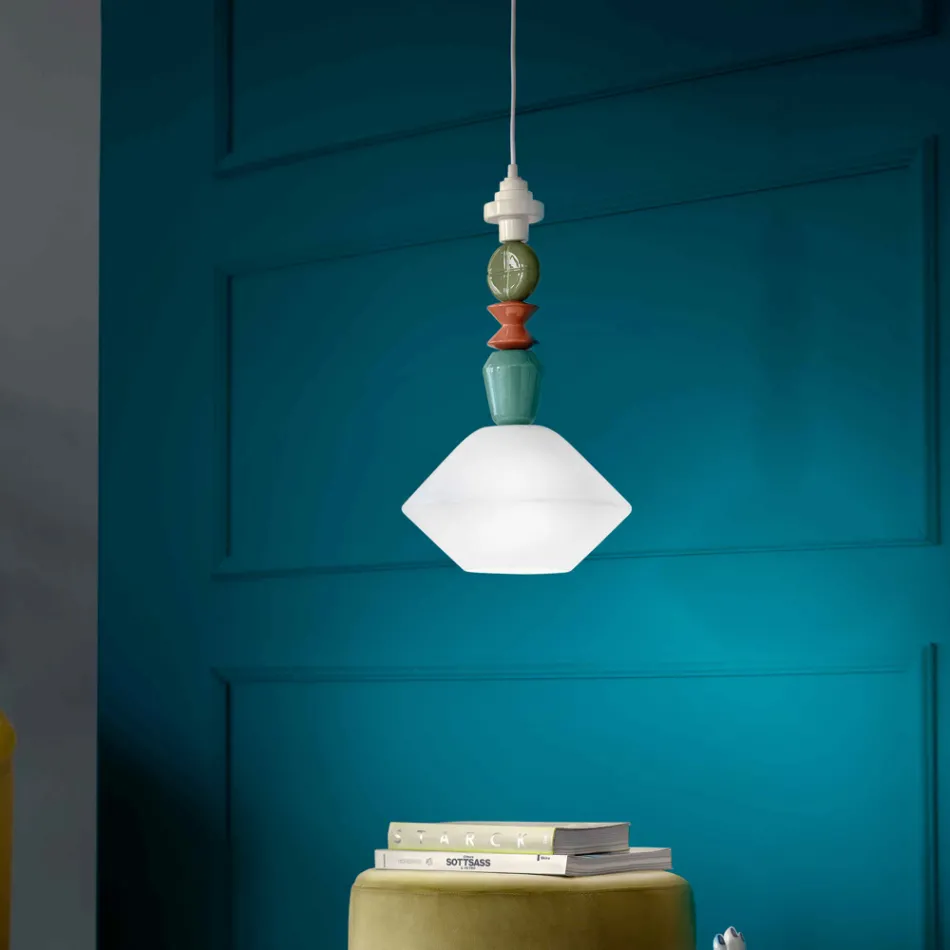 Pendant Lamp in Glass and Colored Ceramic Made in Italy - Lariat Viadurini