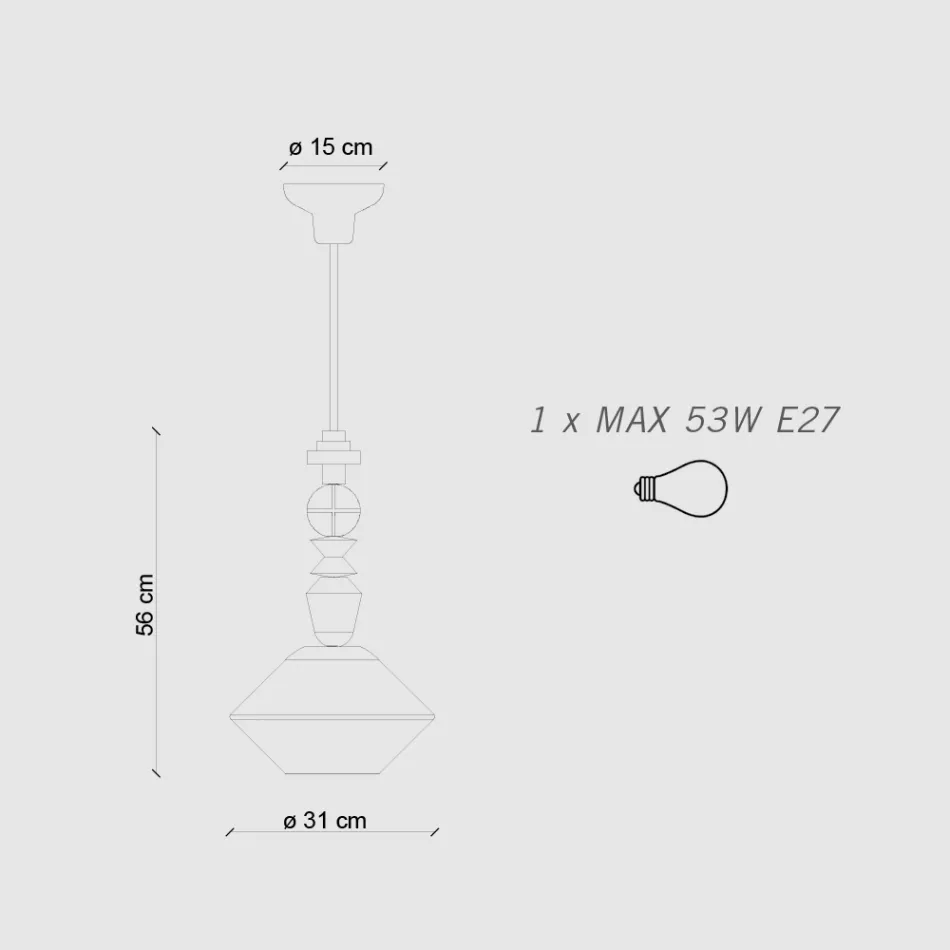 Pendant Lamp in Glass and Colored Ceramic Made in Italy - Lariat Viadurini