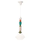 Pendant Lamp in Glass and Colored Ceramic Made in Italy - Lariat Viadurini