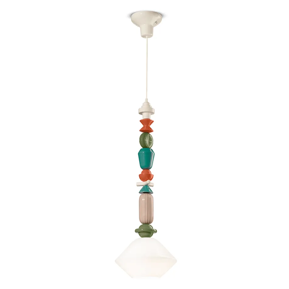 Pendant Lamp in Glass and Colored Ceramic Made in Italy - Lariat Viadurini