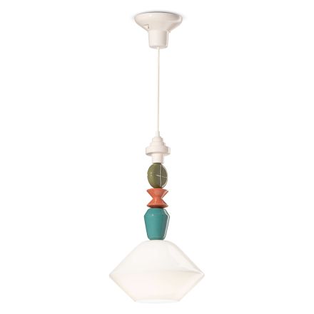 Pendant Lamp in Glass and Colored Ceramic Made in Italy - Lariat Viadurini