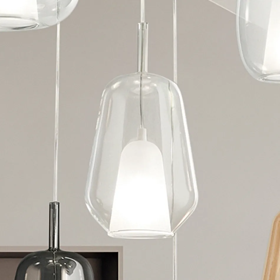 Pendant Lamp in Glass and Transparent Wire Made in Italy - Trilly Viadurini