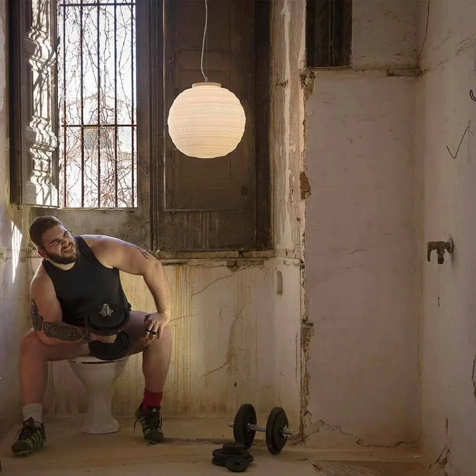 Suspension Lamp in White Satin Glass in 2 Design Sizes - Morse Viadurini