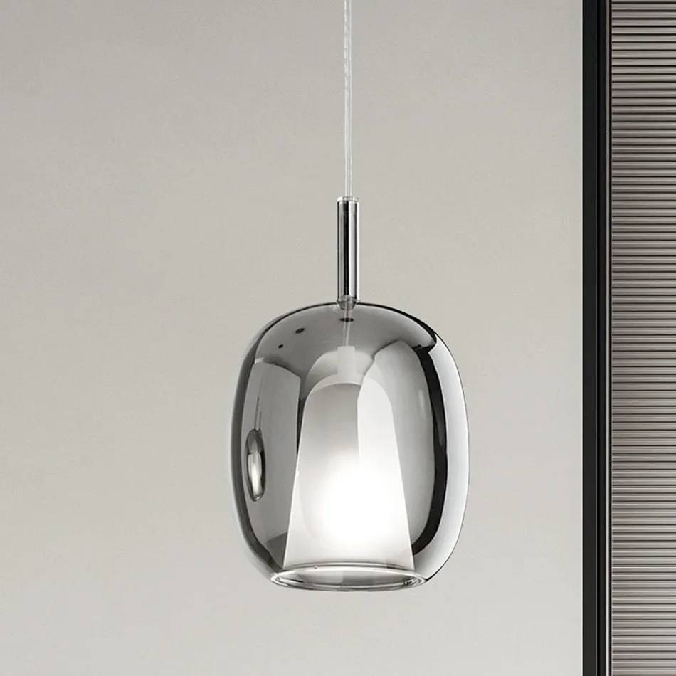Pendant Lamp in Satin and Colored Glass Made in Italy - Trilly Viadurini