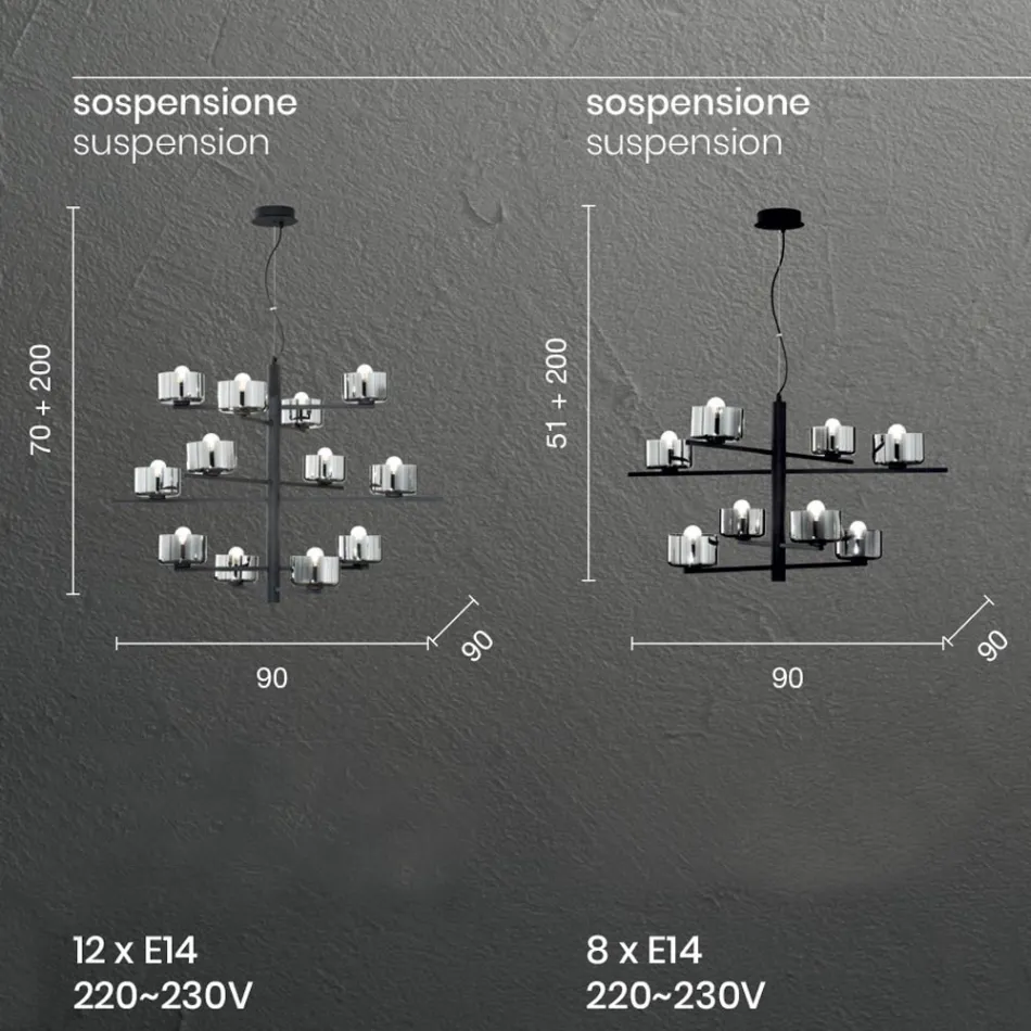 Suspension Lamp in Blown Glass with Metal Structure - Angelic Viadurini
