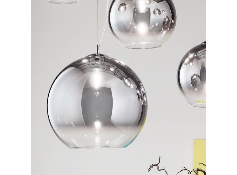 Suspension Lamp in Blown Glass and Chromed Metal - Crystalline Viadurini