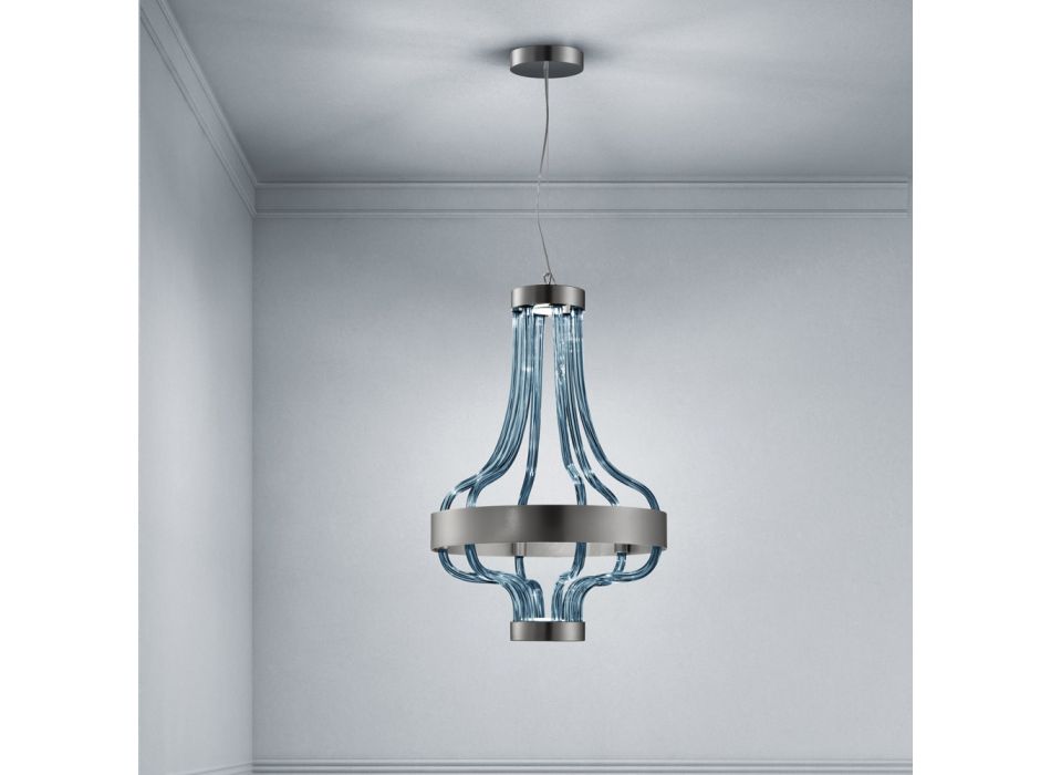 Suspension Lamp in Venetian Glass and Metal Made in Italy - Deborah Viadurini